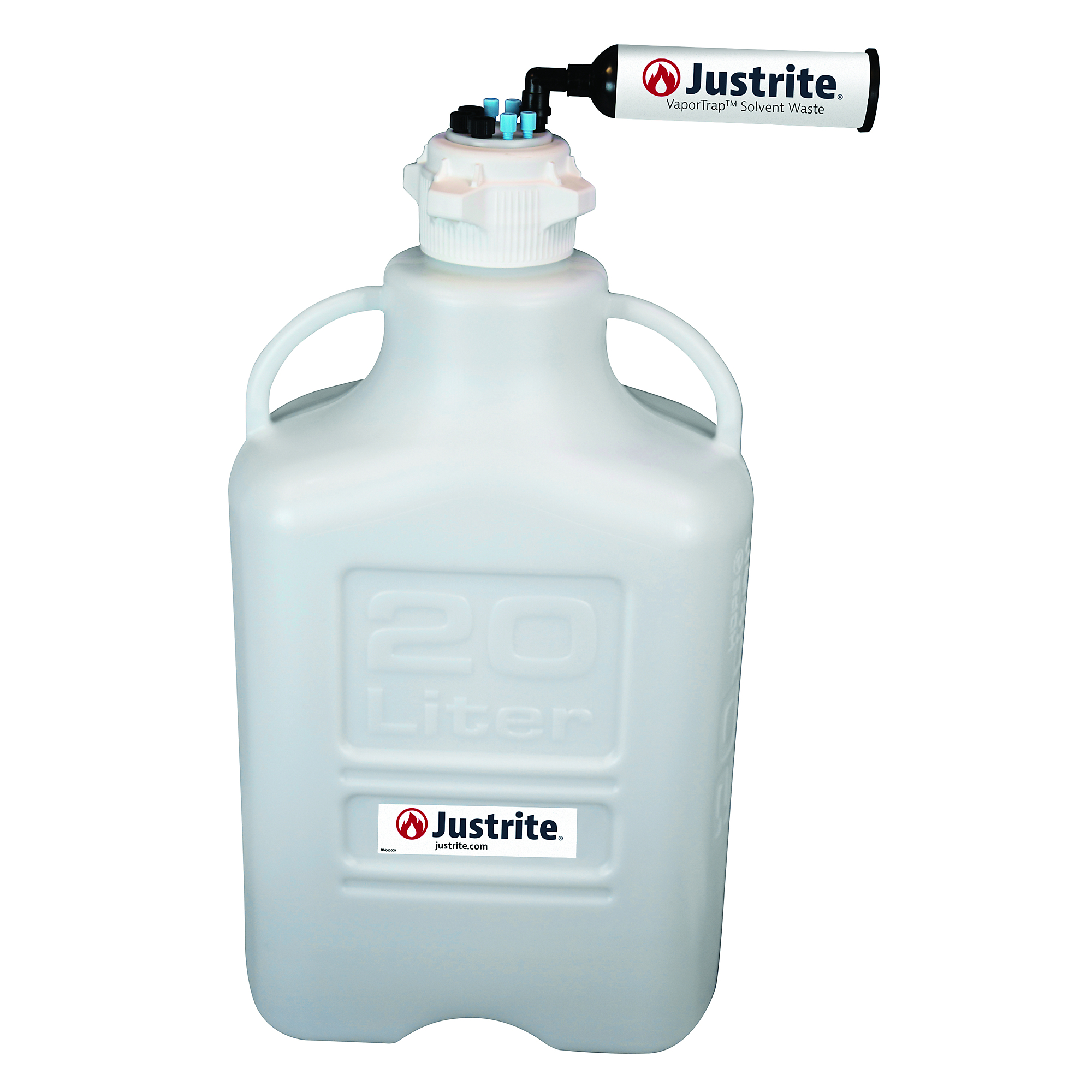Justrite VaporTrap Carboy with Filter Kit — 20 Liters, HDPE, 83mm Cap, 7 Ports, Model# 12813